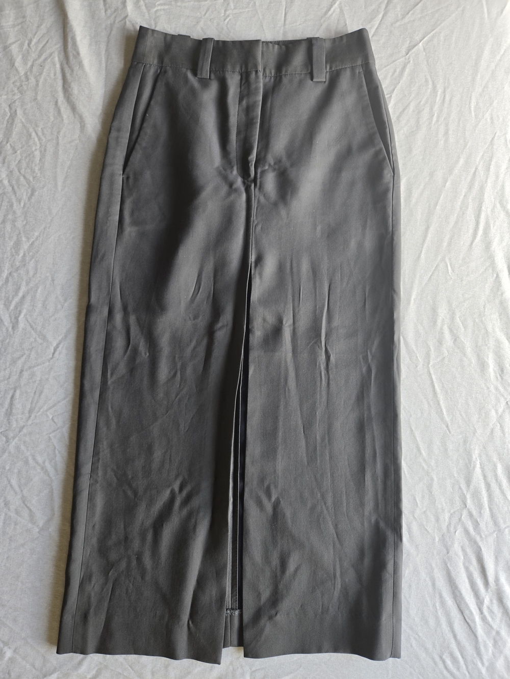 Massimo Dutti Olive Green Front Slit Column Maxi Skirt Size XS